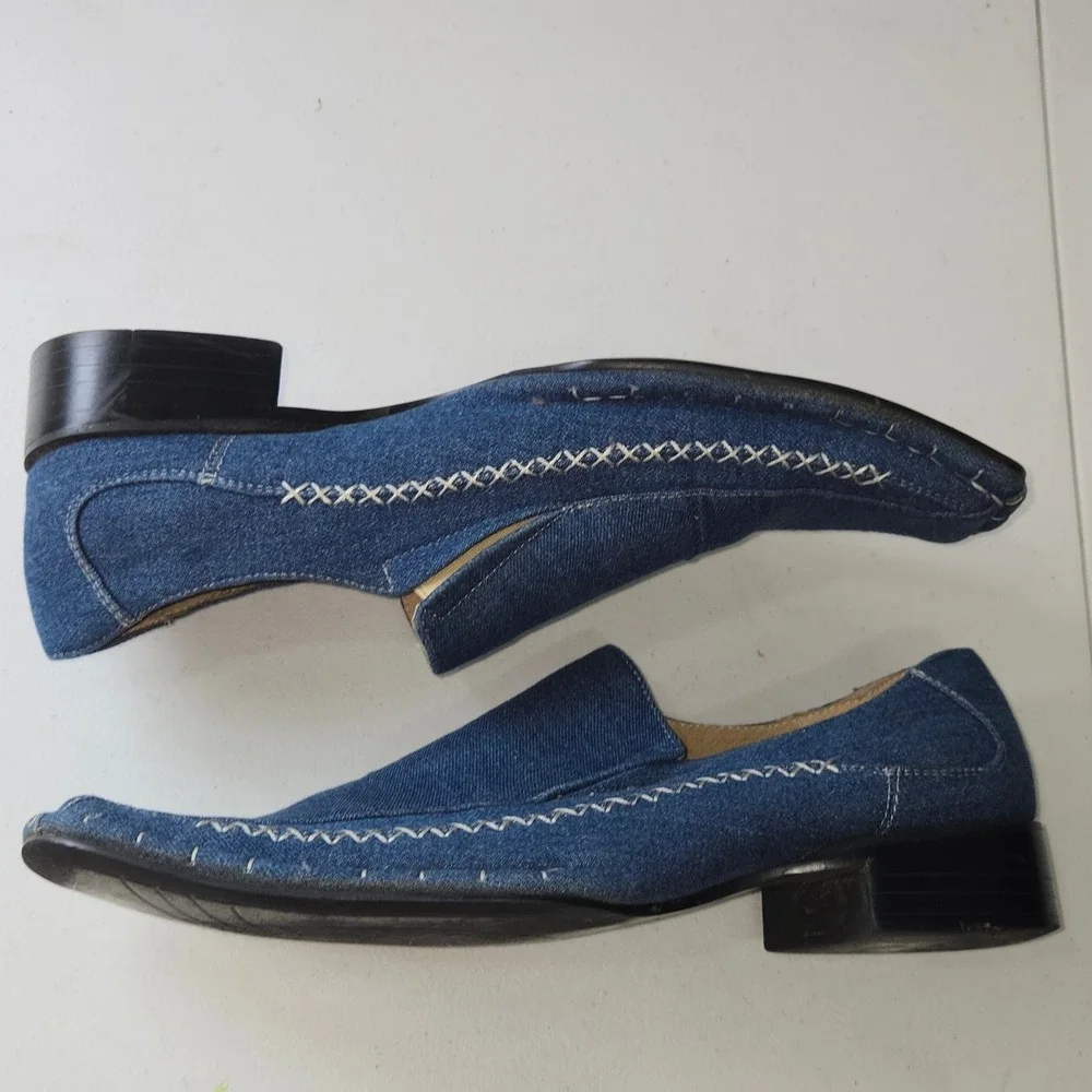 Majestic Collection Mens Denim Loafers Blue Square Toe Contrast Stitch 8 80900